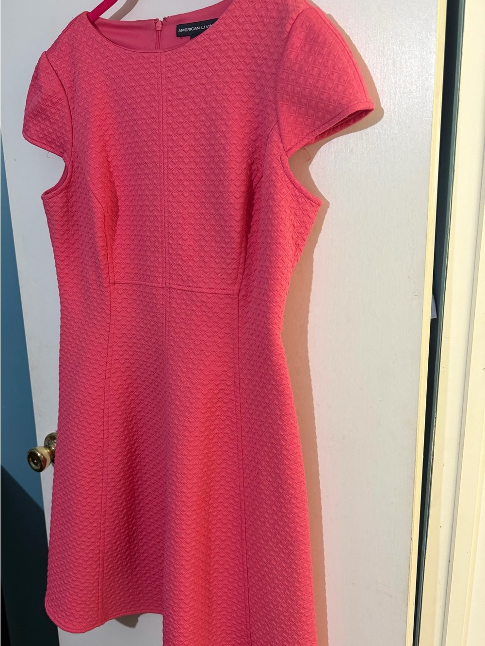 American Living Coral-Pink Textured Fit & Flare Dress